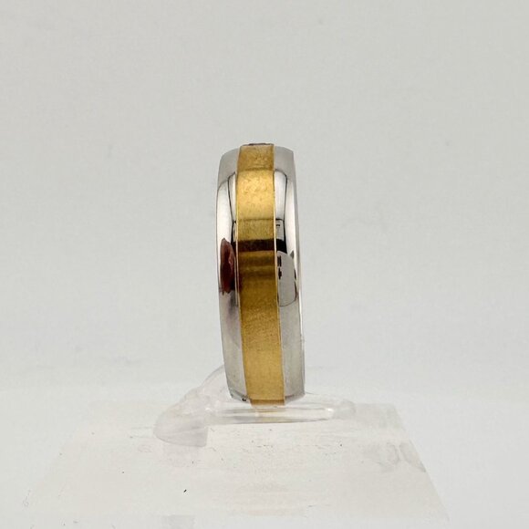 10 kt Gold & Stainless Steel Single Diamond Wedding Band Size 12 - Picture 2 of 8